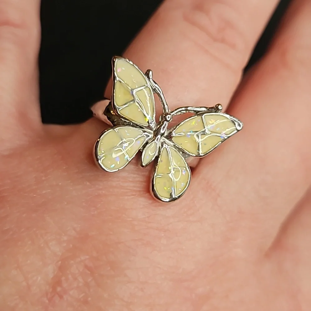 Sliver Plated Butterfly Ring with an Iridescent Design Size 7 - Picture 5 of 5